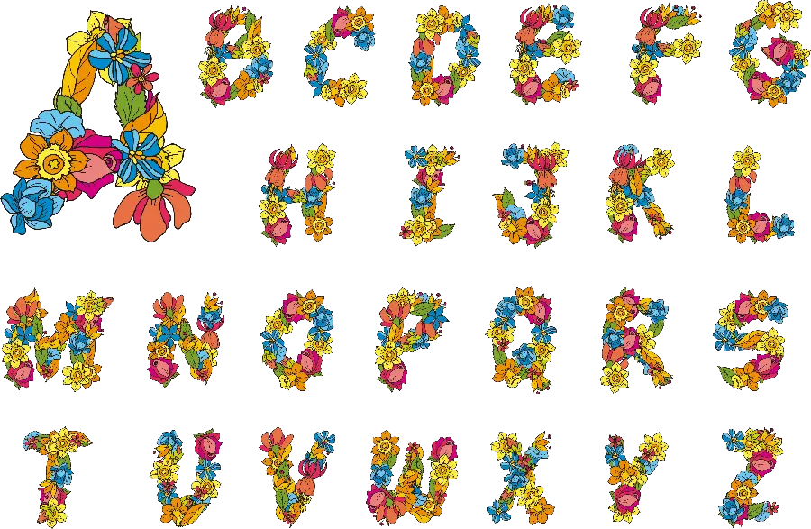 عکس حروف الفبای انگلیسی طرح گلها
