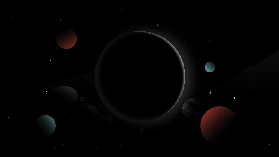 نقاشی دیجیتالی تاریک و روشن با طرح منظومه شمسی