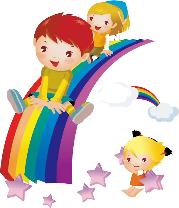 عکس نقاشی سرسره رنگین کمان و شادی بچه ها PNG