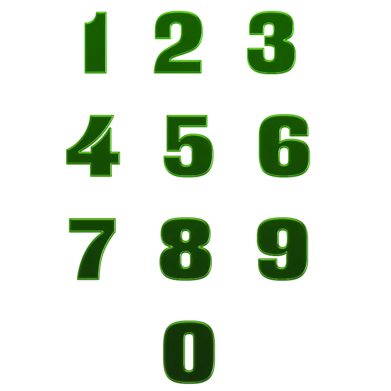 عکس اعداد 1 تا 9 سبز رنگ Png
