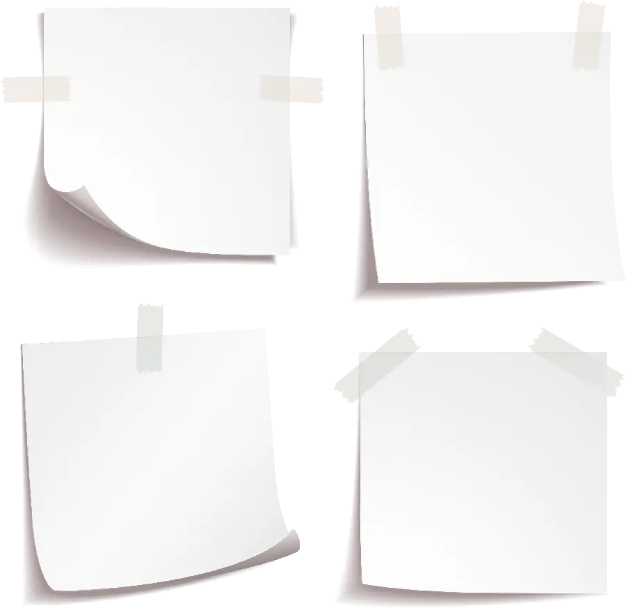 تکه های کاغذ سفید مربعی با چسب بدون پس زمینه و دوربریده شده