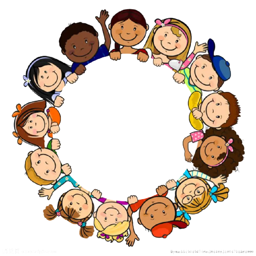 نقاشی دایره بچه های خوشحال با رنگ پوست های متفاوت برای نشان دادن اتحاد
