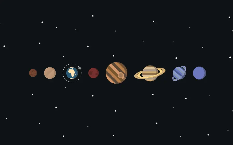نقاشی HD هشت سیاره منظومه شمسی بدون خورشید