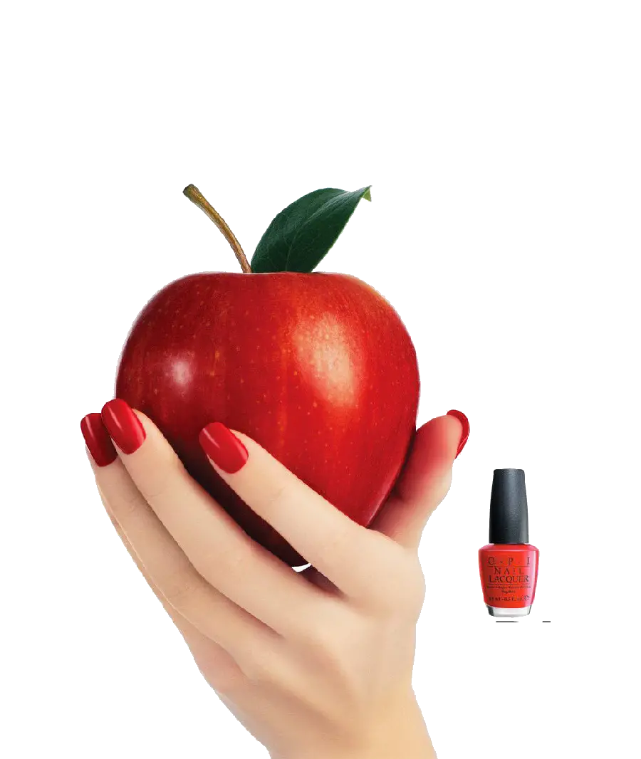 تصویر دوربری شده png با طرح ناخن قرمز رنگ و سیب