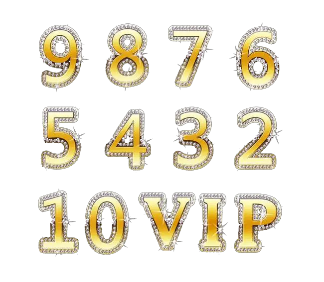 پی ان جی شماره های جواهر کاری شده از 1 تا 9 و طلایی