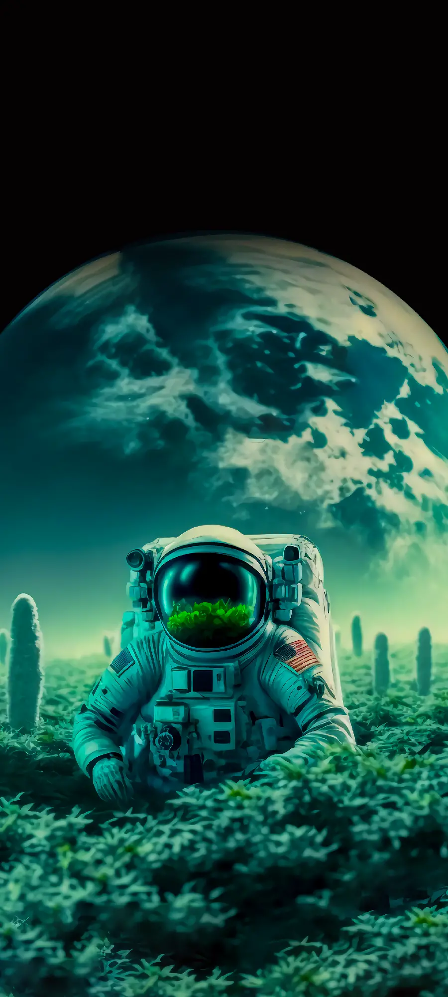 عکس بامزه و خوشگل هوش مصنوعی از فضانورد ناسا در کنار باغ گل و سبزی در سیاره دورافتاده برای والپیپر افراد خاص