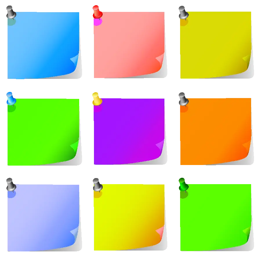 تکه های کاغذ PNG مربعی با چسب دوربریده شده با رنگ های شاد