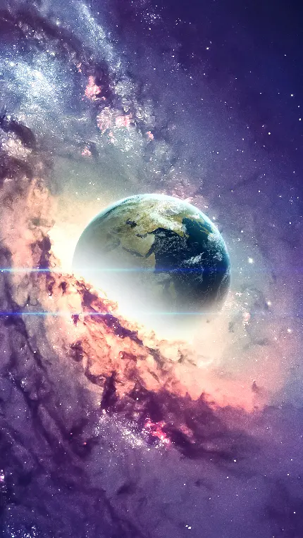 والپیپر تماشایی آیفون 15 پرو مکس طرح کره زمین در کهکشان