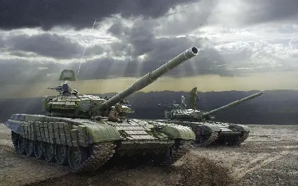 تصویر زمینه عجیب از دو تانک نظامی به رنگ سبز 2023