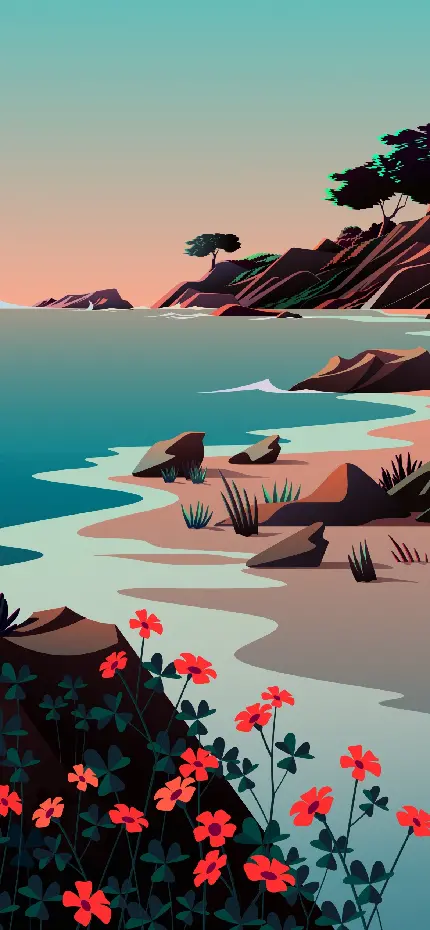 نقاشی خوشگل طبیعت ساحل مناسب زمینه آیفون 15