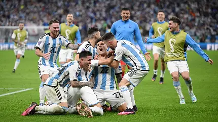 تصویر زمینه خوشحالی تیم آرژانتین بعد از گل به تیم فرانسه