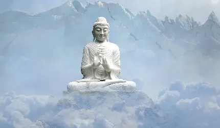 عکس استوک بودا خیلی زیبا بالای کوه با مه های اطراف با کیفیت بالا