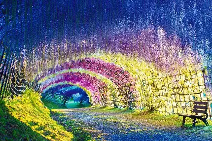 عکس گذرگاه با شکوفه های زیبا در طبیعت ژاپن