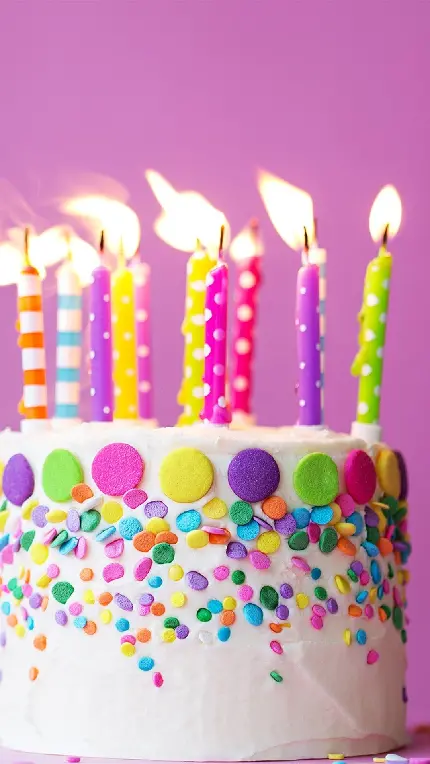 عکس کیک تولد ساده خانگی با شمع های رنگارنگ کیوت و بامزه