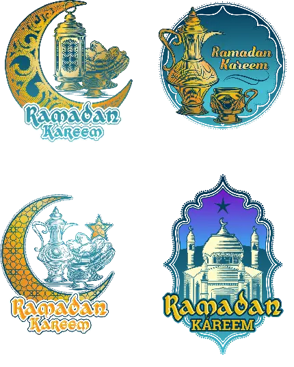 چاپ پوستر چهار نقاشی ramadan kareem در یک نمای png