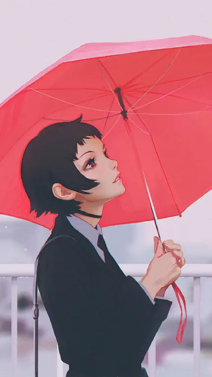 والپیپر رویایی موبایل با طرح دختر با چتر قرمز در باران 