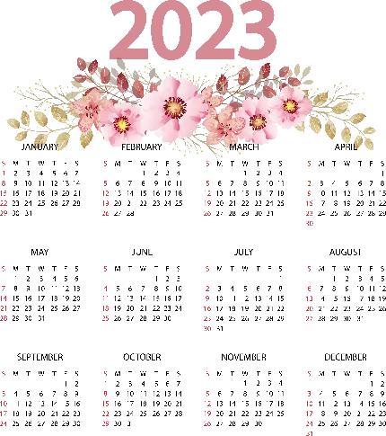تصویر تقویم سال ۲۰۲۳ میلادی با بک گراند گل های صورتی با کیفیت hd