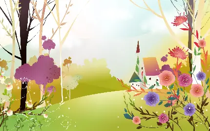 نقاشی فصل بهار گل‌گلی و قشنگ به عنوان Background