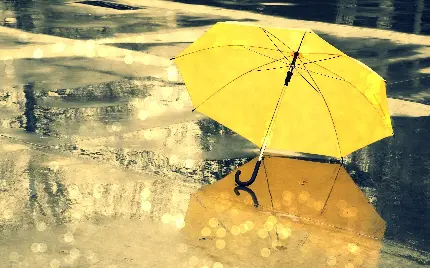 والپیپر رمانتیک کامپیوتر از چتر زرد زیر باران فصل بهار