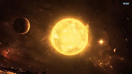 ستاره نورانی خورشید با دمای بسیار داغ در یک قاب واقعی 