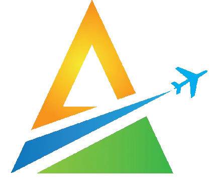 آرم دیدنی مثلث رنگارنگ با طرح هواپیما به شکل دوربری شده