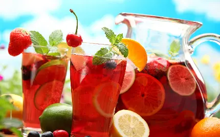 نوشیدنی خنک تابستانی به رنگ قرمز دلچسب یک قاب زیبا
