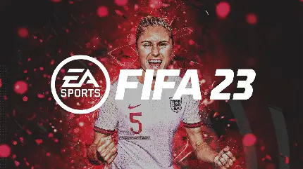 پوستر بازیکن زن قدرتمند در فیفا 23 با زمینه قرمز خوشگل