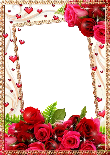کادر عاشقانه زیبا با طرح قلب و گل های قرمز برای نوشتن متن های عاشقانه با فرمت png