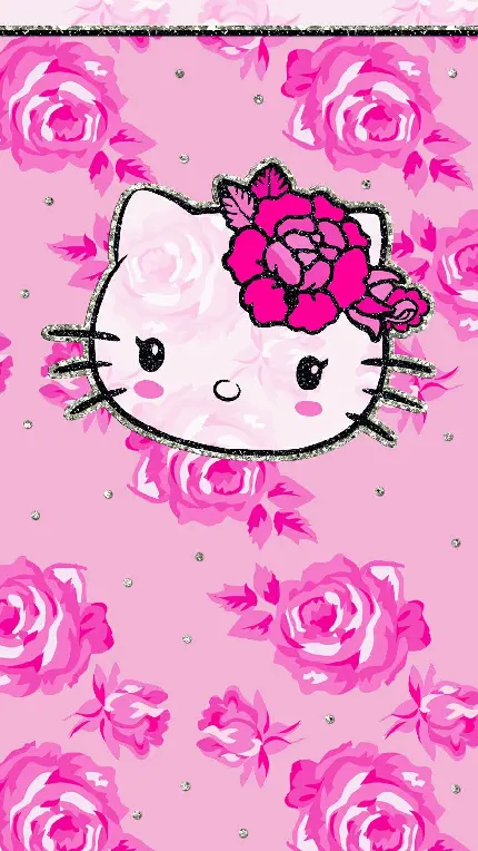 پردانلود ترین والپیپر Hello Kitty صورتی گل دار