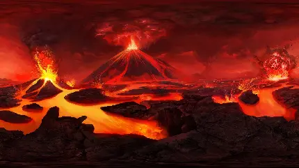 دانلود نقاشی ترسناک بزرگترین کوه آتشفشان با آتش قرمز 1402