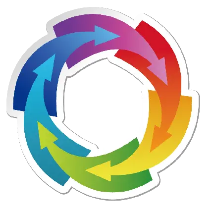 تصویر دایره ای رنگارنگ و رنگین کمانی از فلش و پیکان های پیوسته 2023