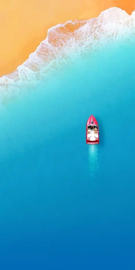 عکس قایق لوکس قرمز در دریا از بالا به عنوان والپیپر Samsung