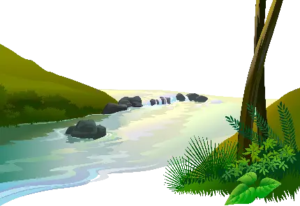چاپ پوستر دانلود PNG رایگان از رودخانه خوشگل درون جنگل با زمینه خالی