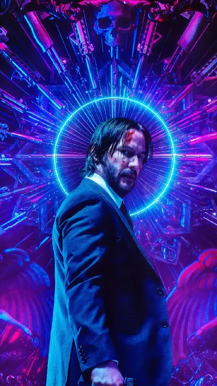 پوستر فیلم John Wick 4 با زمینه آبی و بنفش درخشان 