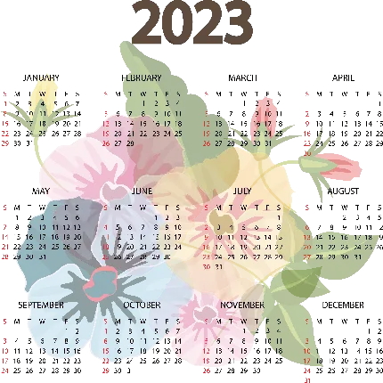 تصویر تقویم سال 2023 از گلهای زیبا بدون پس زمینه
