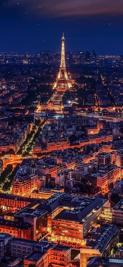 پس زمینه تماشایی خیابان های نورانی پاریس در شب برای گوشی 