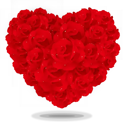 تصویر PNG قلب زیبا و درخشان فانتزی ساخته شده از گل رز قرمز