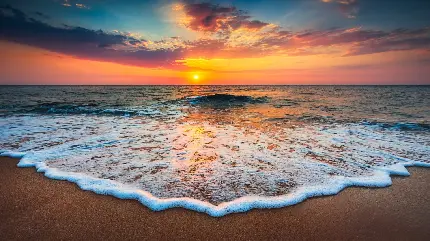 بک گراند تماشایی طبیعت امواج ساحل از نزدیک با تابش ناب آفتاب