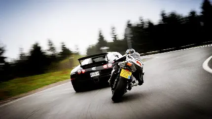 عکس کورس موتور سیکلت مسابقه ای و بوگاتی
