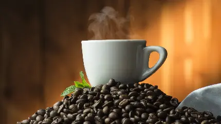 بک گراند تماشایی فنجان روی دانه های قهوه با کیفیت hd