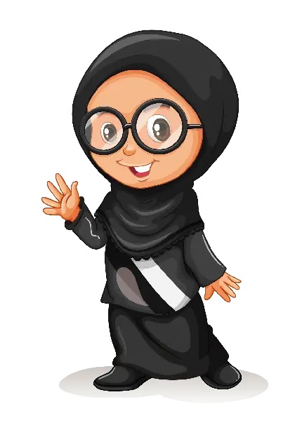 چاپ قاب موبایل و گوشی تصویر بامزه و گوگولی دست تکان دادن دختر محجبه با لباس مشکی در فرمت png 