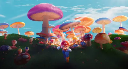 تصویر بامزه Full HD از ماریو قارچ خور بین قارچ های رنگارنگ