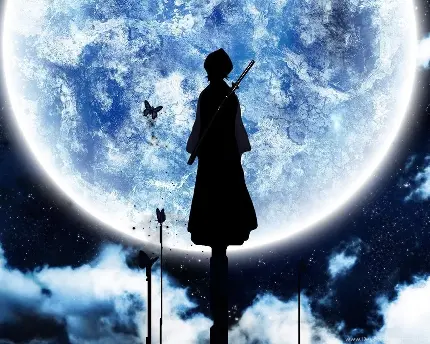 تصویر ماه و پسر شمشیر به دست انیمیشنی