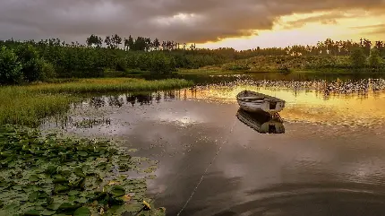 نمای انعکاس زیبای آسمان در آب برکه با کیفیت 8K