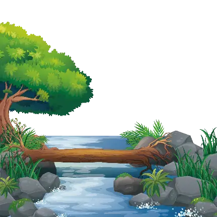 وکتور قشنگ رودخانه درون جنگل با فرمت محبوب PNG 