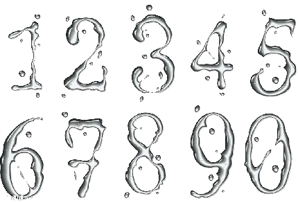 اعداد ریاضی ۱ تا ۹ جدا به شکل آب مایع
