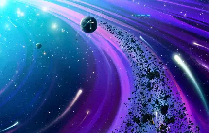 تصویر شهاب سنگ های کمربند سیارکی با تم بنفش نورانی