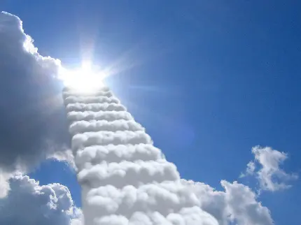 دانلود عکس آسمان زیبا بهشت خیالی و پله هایی از جنس ابر