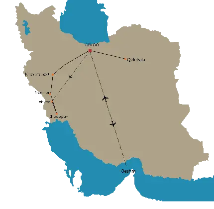 تصویر خاص نقشه ایران با راه های هواپیمایی