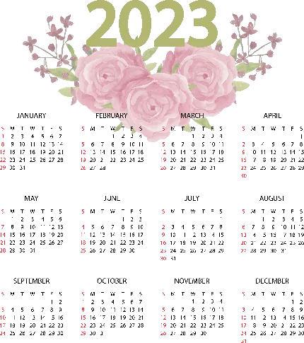 تصویری ساده از تقویم سال ۲۰۲۳ بدون پس زمینه